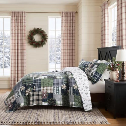 WDCOZY Reversible Christmas Cotton Quilt Queen Size - Green, 90x96 Inches
