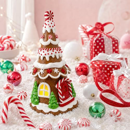 Lighted Gingerbread House Tree - 9 Inch Clay Dough Holiday Decor