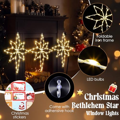 24 Inch Christmas Star Window Light Decorations with Timer - Bethlehem LED Silhouette Lights
