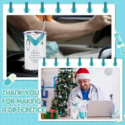 Cute Pharmacy Nurse Gift Set with 12oz Tumbler, Pen & Ornament - Blue