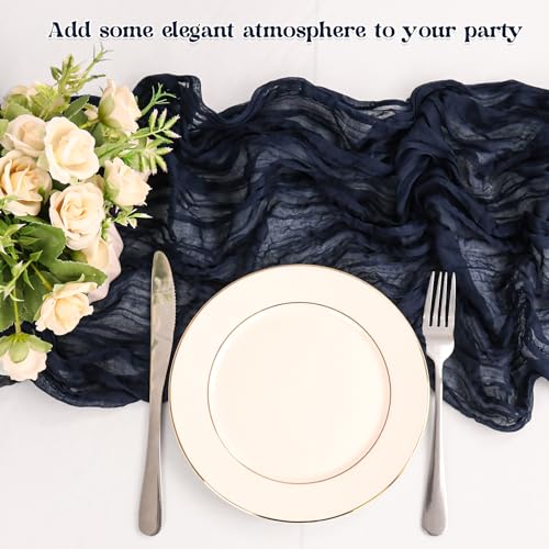 Navy Blue Cheesecloth Table Runner 6FT Set of 10 Boho Rustic Sheer Fabric for Wedding Party