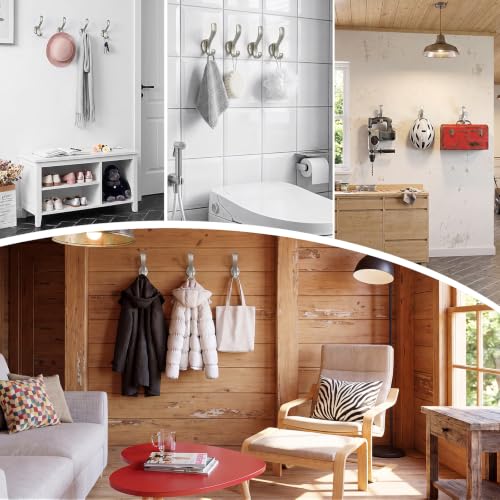 Heavy Duty Coat Hooks 6 Pack - Brushed Nickel Wall Mount Aluminum Hangers
