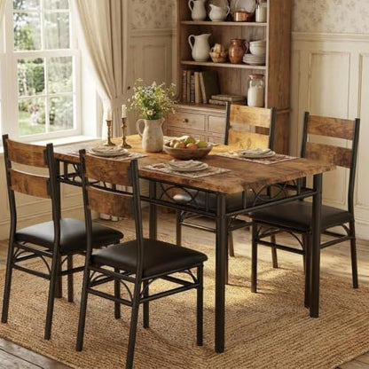 Garvee 5-Piece Dining Table Set for 4 - Retro Brown, Rectangular Kitchen & Dining Chairs