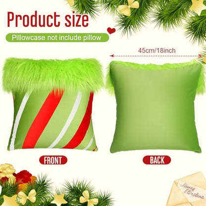 Christmas Green Faux Fur Pillow Covers Set - 18x18 Inches, Vivid