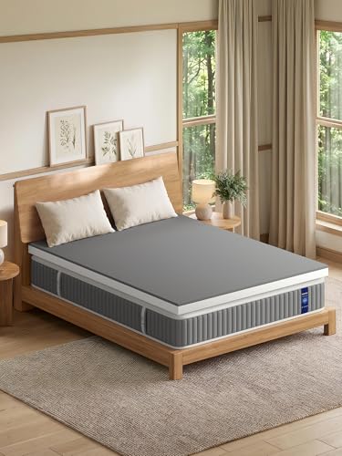 Queen Size Firm Mattress Topper 2 Inch High-Density Foam Grey & White