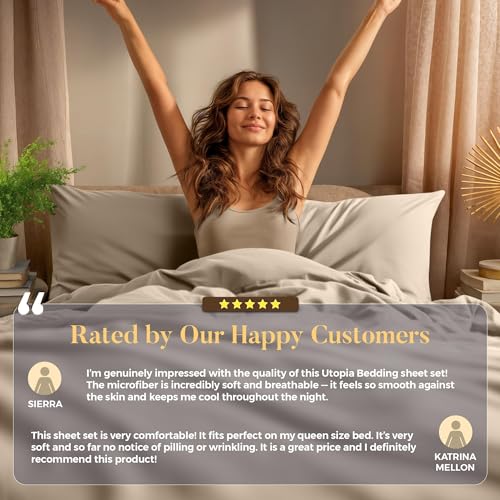 Utopia Bedding Twin Sheet Set – 3 Piece Bed Sheets for Twin Size Bed, Soft and Breathable Microfiber, Includes 1 Fitted Sheet, 1 Flat Sheet and 1 Pillowcase – Oeko Tex (Sand)