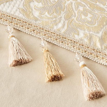 Damask Jacquard Table Runner Beige Gold 13x108 Inches Elegant Decor