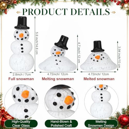 Christmas Snowman Figurines Set - Melting Glass Holiday Decor