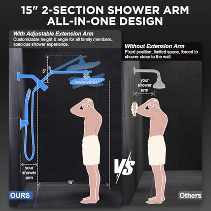 Veken 11.8" Rain Shower Head with Handheld, High Pressure Handheld Shower Heads with Multi Spray Modes,Rainfall Combo with 15" Metal Extension Arm,Detachable Dual Shower,Long 6 ft. Hose,Brushed Nickel