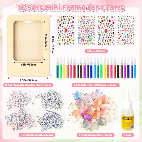 Magnetic Wooden Picture Frame Set for Crafts - 16 Pack DIY Photo Display