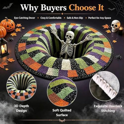 Halloween Optical Illusion Rug 24-79in Skeleton Ghost Pumpkin Pattern Black 80cm