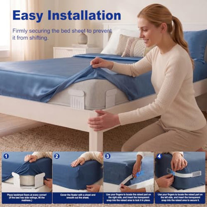 Bed Sheet Holders for Corners 4 Pack - Heavy Duty Fitted Sheet Grippers with Sliding Locks
