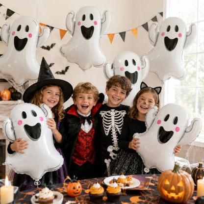 White Halloween Ghost Balloons - 6 Pack 29.5 Inch Foil Party Decorations