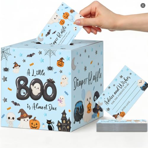 Halloween Baby Shower Diaper Raffle Box & Tickets - Ghost Pumpkin Bat Design