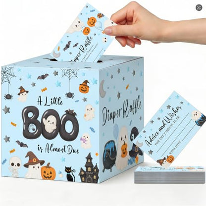 Halloween Baby Shower Diaper Raffle Box & Tickets - Ghost Pumpkin Bat Design