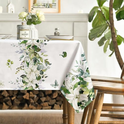 Spring Summer Eucalyptus Table Cloth - 60x120 Inch Rectangular White