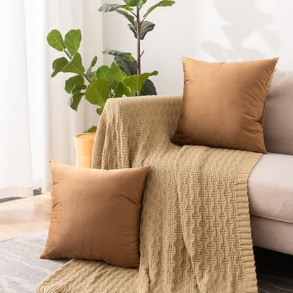 NiNi ALL Brown Velvet Throw Pillow Covers 28x28 Inches Pack of 2 - Decorative Couch Accent