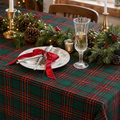 Christmas Tartan Plaid Tablecloth for 6 Foot Rectangular Tables - Green & Red, 55 x 84 Inches