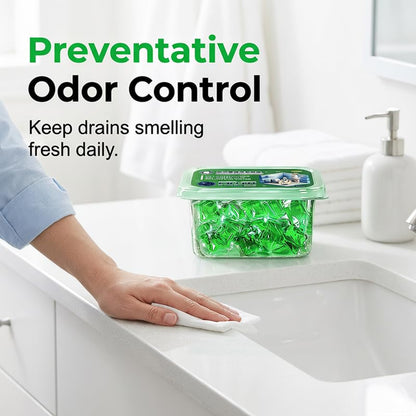 Drain Deodorizer Pods 50 Count - Water-Soluble Drain Freshener Capsules for Kitchen and Bathroom Drains - Long-Lasting Fresh Scent - 1box