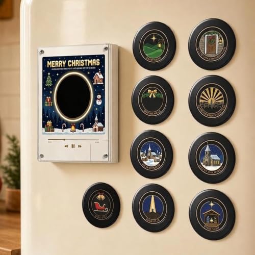Christmas Vinyl Record Player Fridge Magnet Set - NFC Holiday Music Box B