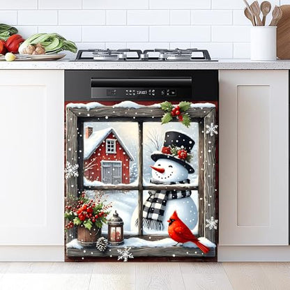 Christmas Snowman Refrigerator Magnet Cover Panel Decal - 23 x 26 Inches