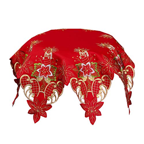 Christmas Holiday Red Octagon Tablecloth 33 Inch Polyester Embroidered Small