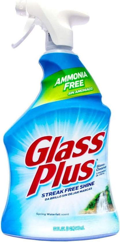 Glass Plus Glass Cleaner - Streak-Free Formula for Crystal Clear Shine | 32 Fl Oz Bottle
