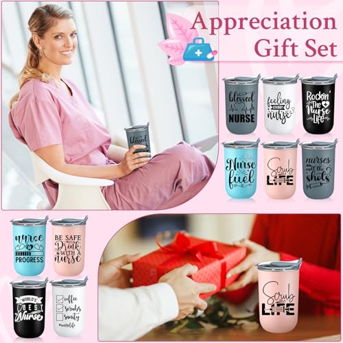 Blessed Nurse Coffee Mug Set - 10 oz Nurse Gifts with Lids, Soft Colors