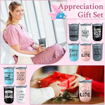 Blessed Nurse Coffee Mug Set - 10 oz Nurse Gifts with Lids, Soft Colors
