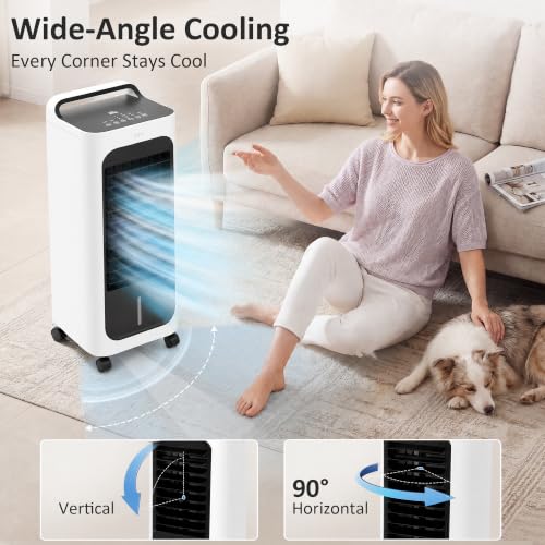 26-Inch Evaporative Air Cooler with Remote, 3-in-1 Swamp Cooler, White