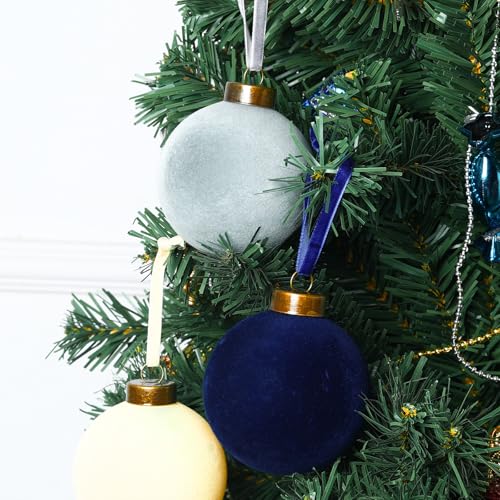 3.15 Inch Velvet Christmas Ornaments Bulk - Beige, Haze Blue & Navy Blue, 24 Pack