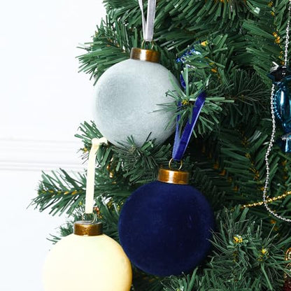 3.15 Inch Velvet Christmas Ornaments Bulk - Beige, Haze Blue & Navy Blue, 24 Pack