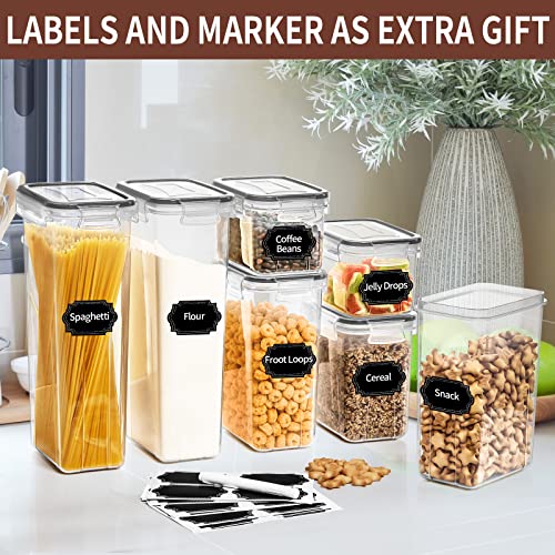 PRAKI Airtight Food Storage Containers Set with Lids - 24 PCS, BPA Free Kitchen and Pantry Organization, Plastic Leak-proof Canisters for Cereal Flour & Sugar - Labels & Marker(Grey0