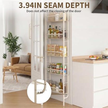 White 5-Tier Behind Door Narrow Bathroom Shelf Space Organizer