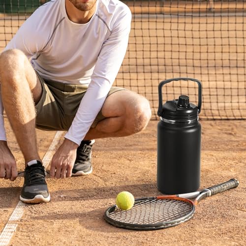 Olerd 135oz/1 Gallon Coffee Insulated Thermoses for Travel - Large Insulated Water Jug Classic Vacuum Bottle with Straw - 4.0L Stainless Steel Ice buckets for Hiking Fishing（Black）