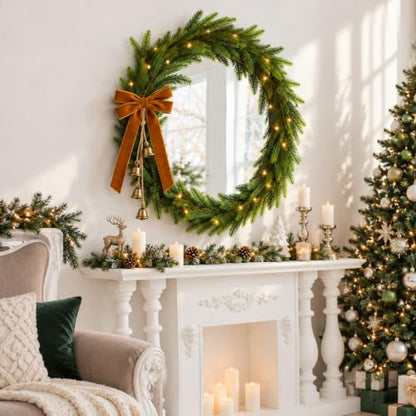 Fayoo 3.9ft Norfolk Pine Christmas Mirror Garland with Lights - Brown Variation