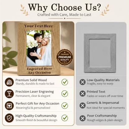 Personalized Wood Picture Frame - Natural Brown 4x6 & 5x7 Customizable Photo Frame