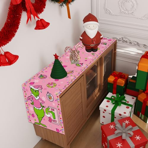 Pink Christmas Table Runner - Holiday Decor for Dining Table, 13x72 Inches