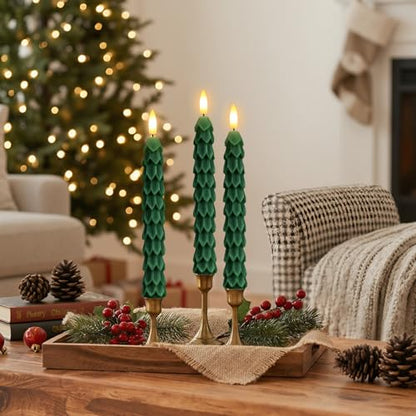 Christmas Tree Candles with Remote & Vintage Metal Holders - 6 Pack