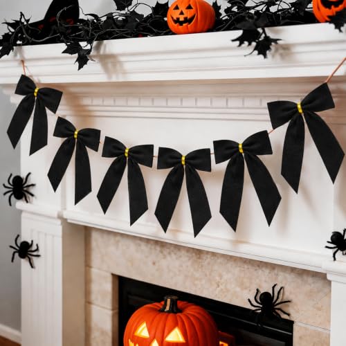 Black Velvet Bow for Christmas & Halloween Tree Decorations 3.5x3.5 Inch - Set of 30