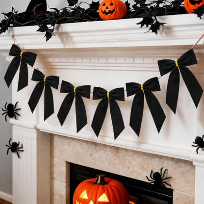 Black Velvet Bow for Christmas & Halloween Tree Decorations 3.5x3.5 Inch - Set of 30