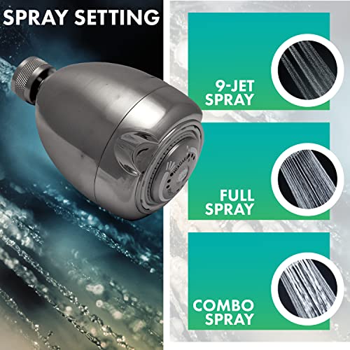 Energy Saving Fixed Shower Head 2.0 GPM - Brushed Nickel, 3 Spray Settings
