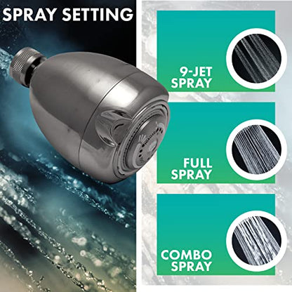 Energy Saving Fixed Shower Head 2.0 GPM - Brushed Nickel, 3 Spray Settings