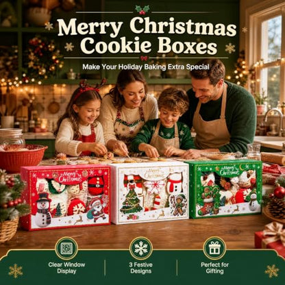 48PCS Christmas Clear Window Strawberry Cookie Boxes - Multi Pattern, 9x6x2.5 Inches