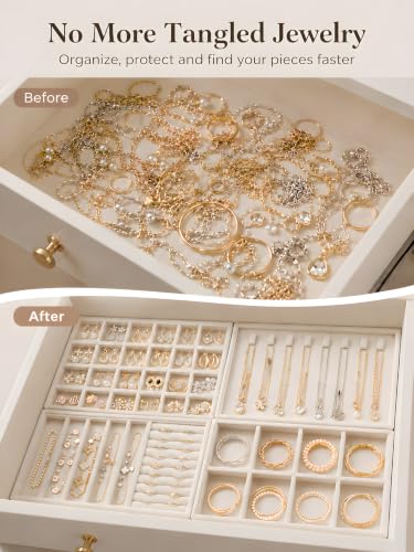 Stackable Jewelry Trays Set of 4 - Drawer Organizer for Earrings, Rings, Necklaces