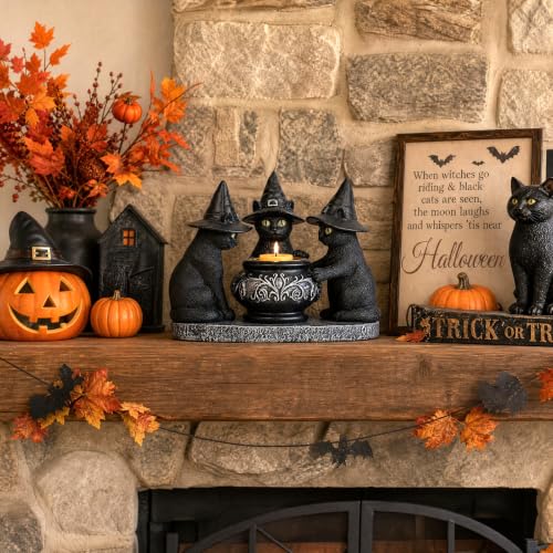 Halloween Black Cat Decorations - Resin Gothic Tabletop Centerpiece - Cat Variation