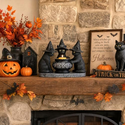 Halloween Black Cat Decorations - Resin Gothic Tabletop Centerpiece - Cat Variation