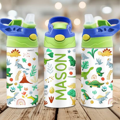 Personalized Kids Water Bottle | 12 Oz Double Wall Insulated Stainless Steel Tumbler | Custom Name Leak-Proof Cup with Straw | Back to School Gift for Toddlers, Children, Boys, Girls | Unicorn