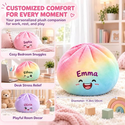 Baozi Pillow - Custom Name Embroidered Plush Dumpling Gift - Bun Shaped Decor