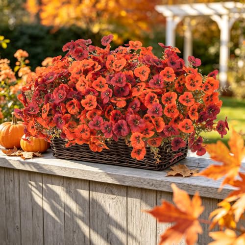 Artificial Fall Flowers for Outdoors Faux Pansies - Weather-Resistant Seasonal Decor